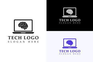 brain inside laptop illustration, vector, icon, abstract, logo for electronics, cloud computing, information technology, internet of things, data center, fast data, tech, database, and more