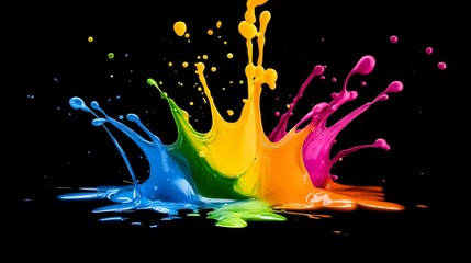 Vibrant Rainbow Paint Splash on Black Background