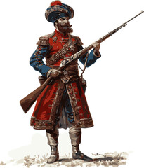 Obraz premium Ottoman Soldier with Rifle Illustration