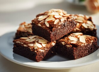 Almond Brownie on White Plate