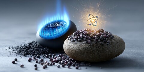 Different energy sources, gas, coal and nuclear power generating energy