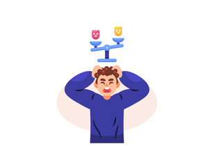 illustration of a man who looks stressed and emotional. concept of unstable feelings and emotions. depressed, depressed, frustrated. gesture and expression. flat style character design. elements