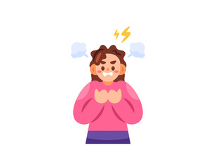 illustration of a woman who looks angry and upset. unstable emotions and bad mood. emotional and easily angered. female anger. gesture and expression. flat style character design. elements