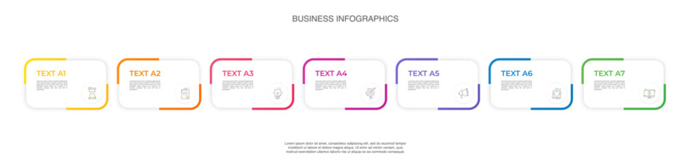 Modern vector infographics with 7 rectangles. Business template with graphic seven steps for diagram, web, banner, presentations, flowchart, content, levels, chart, graphic, timeline