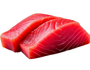  High-resolution, ultra-quality image of fresh ahi tuna steak, neatly cut and arranged on tra 