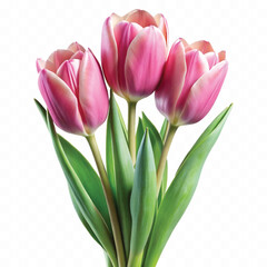 realistic 3d bouquet of three yellow tulips close up isolated on white background