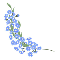 A sprig of blue forget-me-nots, a floral composition, handmade digital illustration on a white background. An element for the design