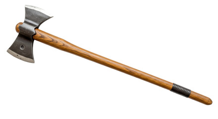 Isolated Double Bitted Axe with Wooden Handle