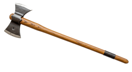 Isolated Double Bitted Axe with Wooden Handle