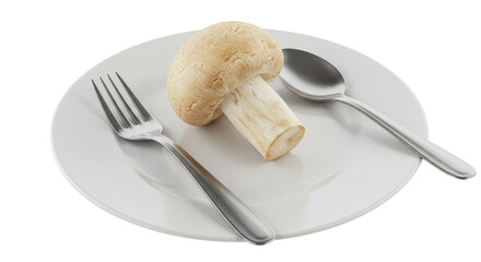 Isolated Mushroom Served on Plate with Silverware