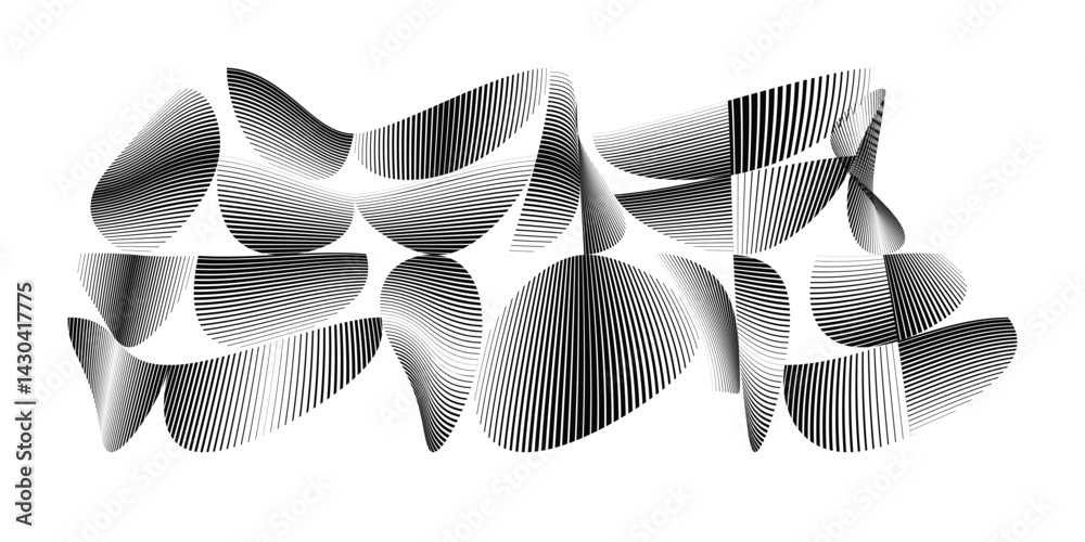 Poster abstract flow lines design elements . fluid wavy shape . glitched circle design . striped linear obj