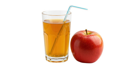 Isolated Glass of Apple Juice Next to a Red Apple