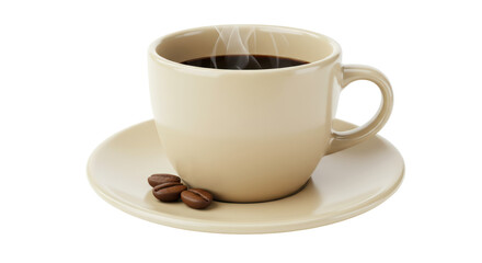 Isolated Cream Colored Cup of Coffee with Coffee Beans