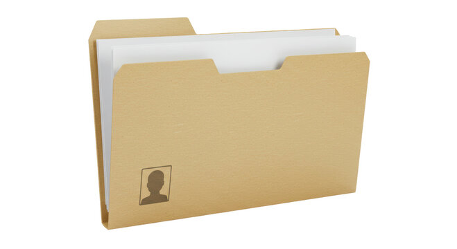 Isolated Manilla Folder with Papers and Business Card