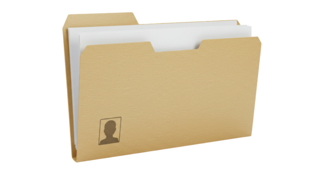 Isolated Manilla Folder with Papers and Business Card