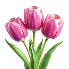 Fototapeta premium realistic 3d bouquet of three yellow tulips close up isolated on white background