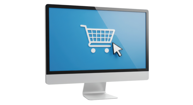 Isolated Computer Screen Displaying Shopping Cart Icon