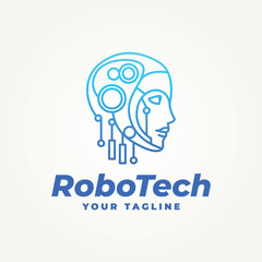 minimalist modern robot head artificial intelligence line art icon logo vector illustration design