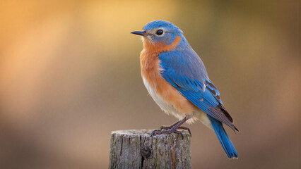 Fototapeta premium Colorful bird perched on wooden post
