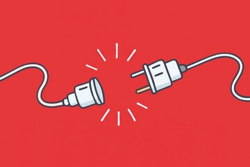 Obraz premium Disconnected Connection: Conceptual illustration of a power plug and socket, separated against a bold red backdrop, emphasizing the disruption or disconnection of energy