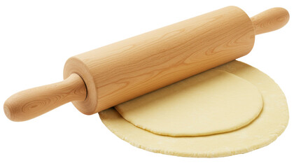 Isolated Wooden Rolling Pin on Dough Ready to be Rolled