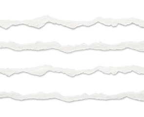 Naklejka premium Realistic Seamless Torn Paper Edge with Ripped White Paper Strips, Soft Shadow, Transparent Background, PNG Format, Isolated