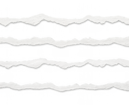 Realistic Seamless Torn Paper Edge with Ripped White Paper Strips, Soft Shadow, Transparent Background, PNG Format, Isolated