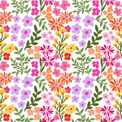 Fotobehang Tropische Bladeren Cute seamless pattern in small flower.Small colorful flowers.  © Anchalee