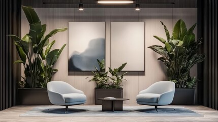 A soothing therapy room setting includes peaceful colors, relaxing seating, and helpful tools to facilitate mental health support and healing