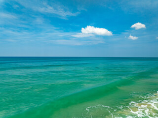 Obraz premium Aerial view beautiful sea surface nature background,Amazing waves texture ocean with clouds