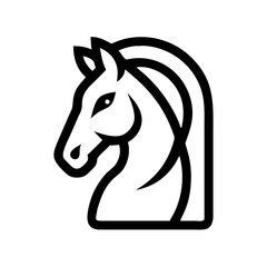 Elegant black and white horse head logo design. This stylized, black and white vector graphic shows a horse's head in profile view.
