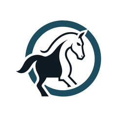 Obraz premium Horsehead Silhouette in Horseshoe Shape Logo . A simple, elegant silhouette of a horse's head nestled within a horseshoe shape.