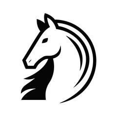 Fototapeta premium Horsehead Silhouette in Horseshoe Shape Logo . A simple, elegant silhouette of a horse's head nestled within a horseshoe shape.