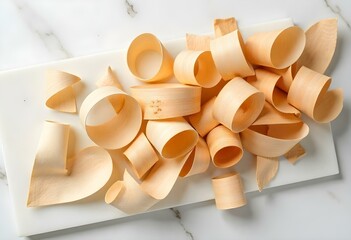 Curled wooden shavings isolated on white