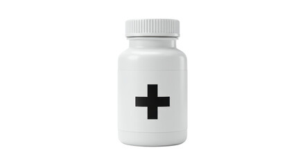 Isolated White Medicine Bottle with Plus Sign Label for Medication