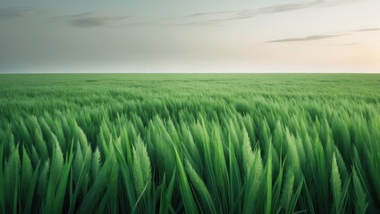The endless green field met the soft sky at the far horizon.