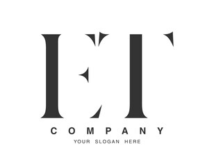 ET logo design. Initial letter e and t serif font style. Creative classic company name typography. Trendy logotype or identity.