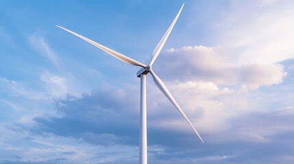 Fototapeta premium A wind turbine spinning gracefully against a cloudy sky, promoting sustainable energy solutions