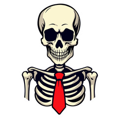 Skeleton in red tie evokes spooky fun for Halloween, seasonal vibe