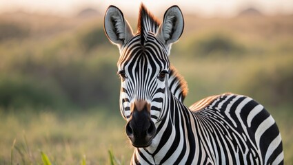 Fototapeta premium African zebra in savanna portrait during safari