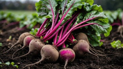Fresh organic beetroot bunch from garden during autumn harvest