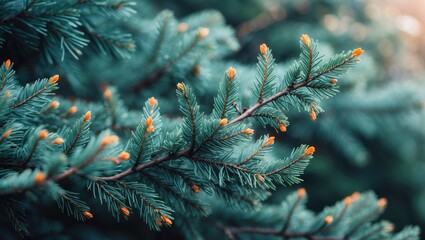 Close-up of beautiful fir tree twigs in a natural outdoor setting
