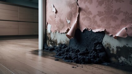 Black mold growth in a house corner posing health risks