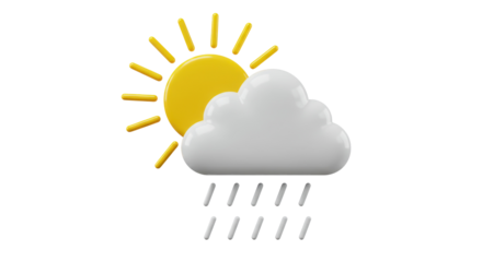 Isolated Cartoon Style Sun Partially Hidden Behind Rain Cloud