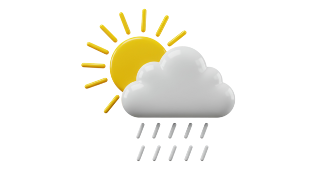 Isolated Cartoon Style Sun Partially Hidden Behind Rain Cloud