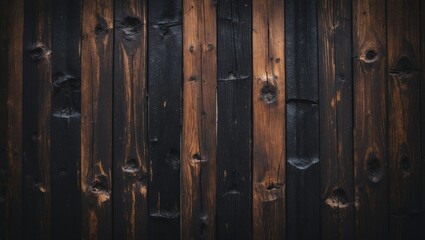 Obraz premium Weathered wooden fence with stained paint and rough texture