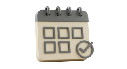 Isolated Cartoon Style Calendar with Completed Task Checkmark