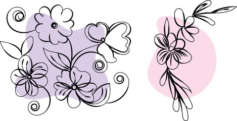 Elegant Floral Line Art Designs with Pastel Backgrounds
