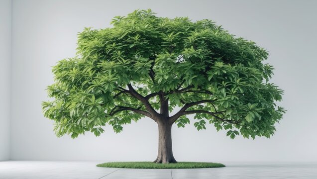 Large isolated tree in a lush forest background