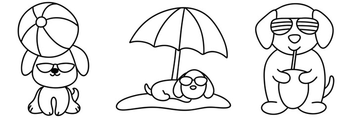 cute dog wearing sunglasses enjoys sunny day on beach with beach ball and umbrella providing shade
